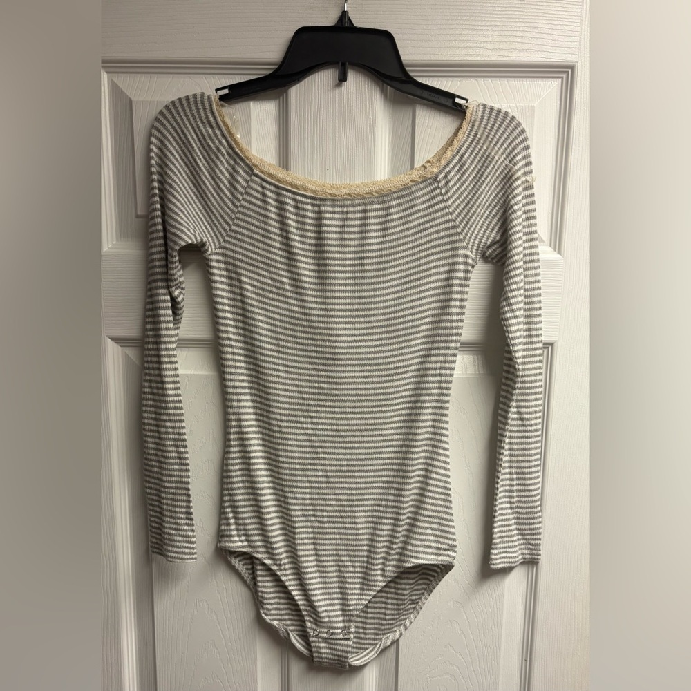 NWT American Rag Gray/White Striped Bodysuit Size Small